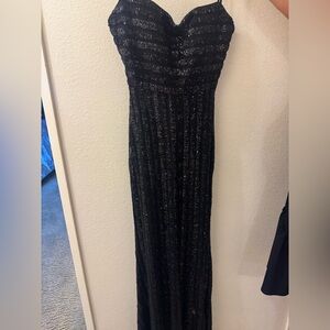 La Femme Black Sequin Maxi Dress